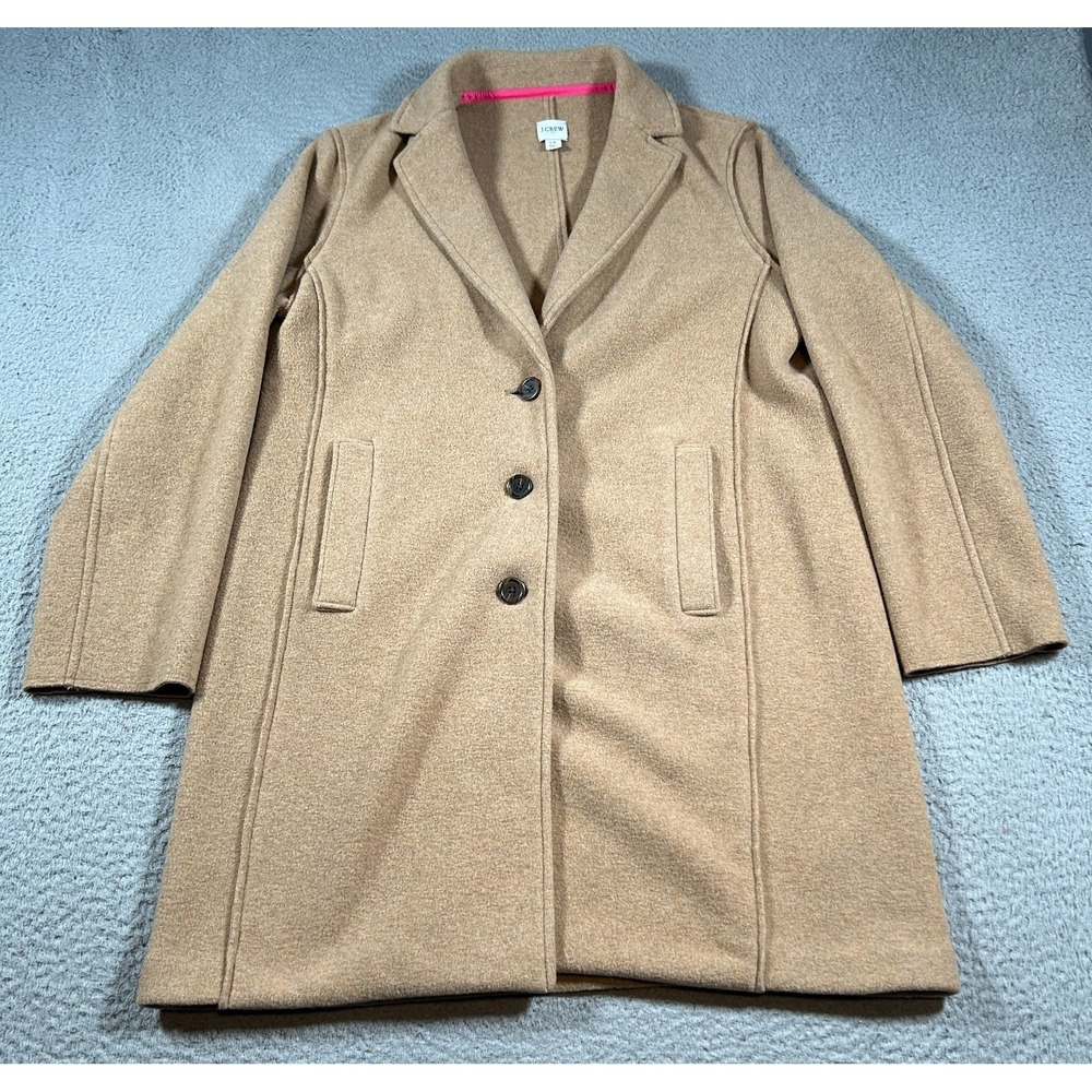 J Crew Boiled Wool Blend Topcoat Womens 12 Beige‎ Notch Lapel Single Breasted